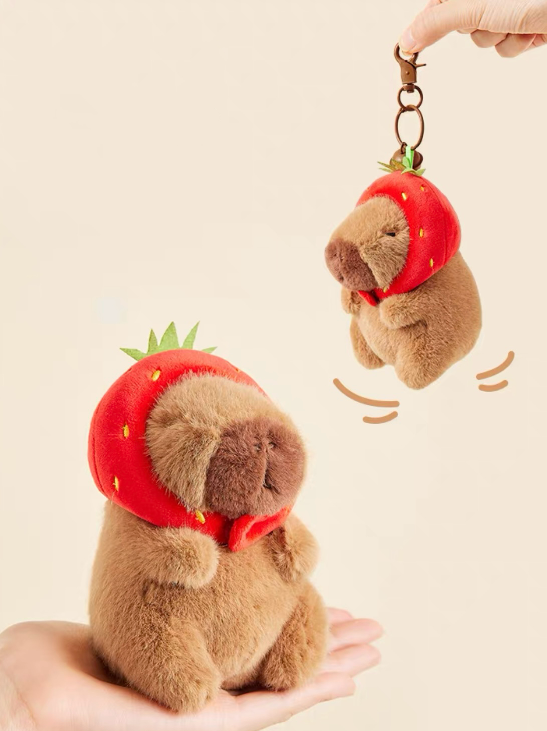 The Green Party Capybara Plush Doll | with Hat Strawberry - 12cm 22cm Children Gift Animal mini Plush Doll Keychain Plush Doll