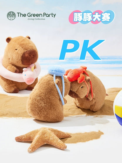 The Green Party Capybara Summer Ocean Plush Doll | with Backpack Oyster Octopus Shell Lobster Bee - 12cm 22cm 33cm 48cm Children Gift Animal mini Plush Doll Keychain Plush Doll