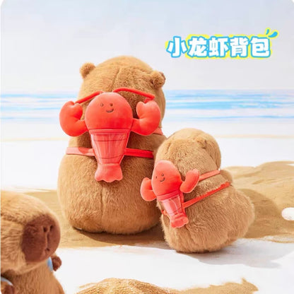 The Green Party Capybara Summer Ocean Plush Doll | with Backpack Oyster Octopus Shell Lobster Bee - 12cm 22cm 33cm 48cm Children Gift Animal mini Plush Doll Keychain Plush Doll