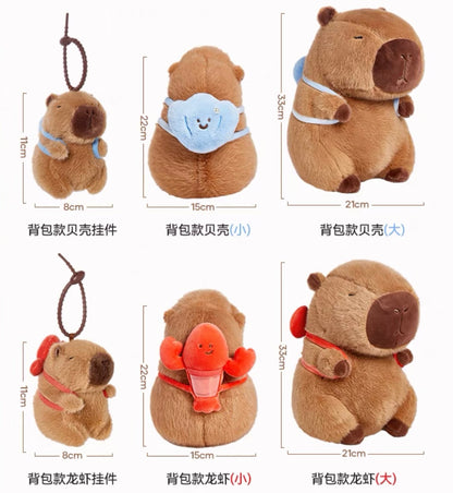 The Green Party Capybara Summer Ocean Plush Doll | with Backpack Oyster Octopus Shell Lobster Bee - 12cm 22cm 33cm 48cm Children Gift Animal mini Plush Doll Keychain Plush Doll