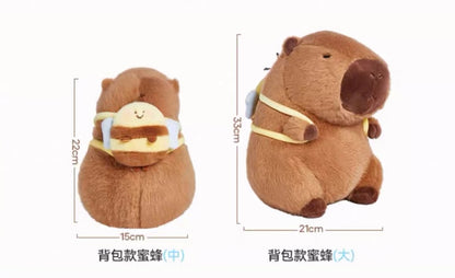 The Green Party Capybara Summer Ocean Plush Doll | with Backpack Oyster Octopus Shell Lobster Bee - 12cm 22cm 33cm 48cm Children Gift Animal mini Plush Doll Keychain Plush Doll