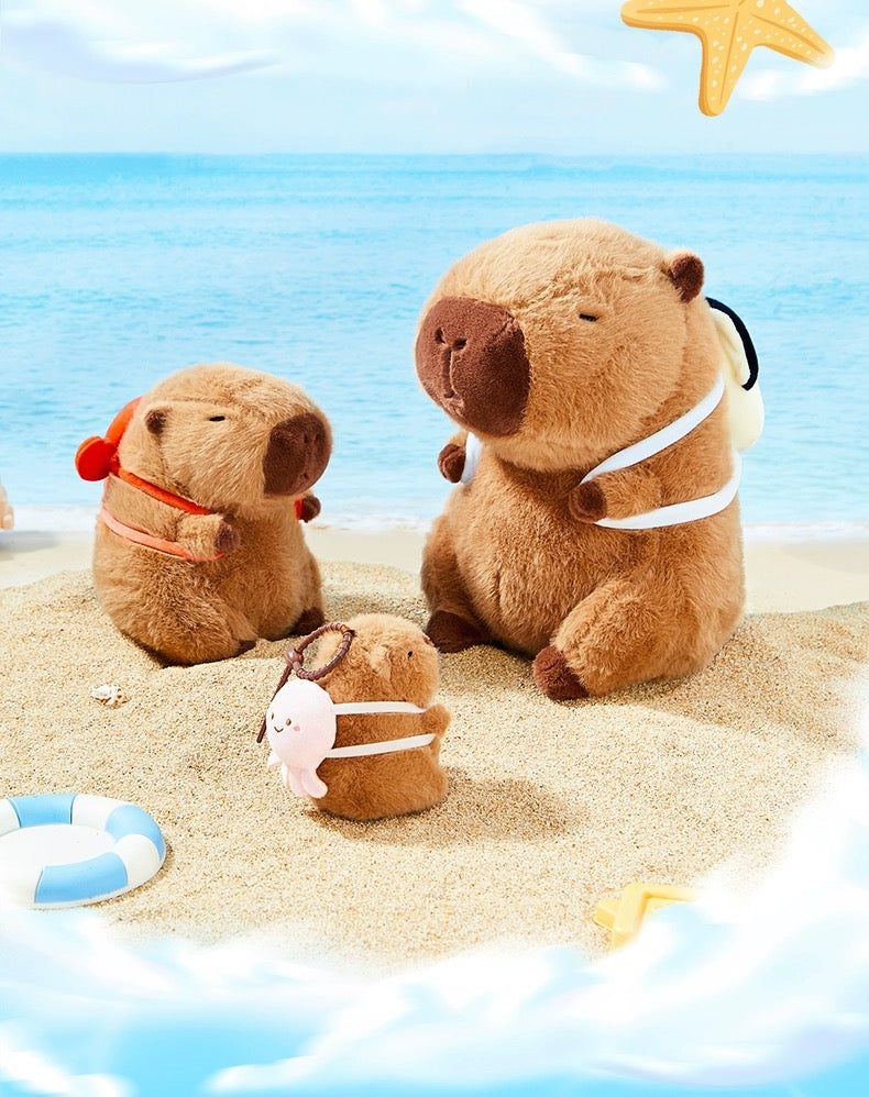 The Green Party Capybara Summer Ocean Plush Doll | with Backpack Oyster Octopus Shell Lobster Bee - 12cm 22cm 33cm 48cm Children Gift Animal mini Plush Doll Keychain Plush Doll