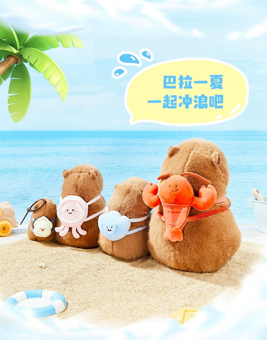 The Green Party Capybara Summer Ocean Plush Doll | with Backpack Oyster Octopus Shell Lobster Bee - 12cm 22cm 33cm 48cm Children Gift Animal mini Plush Doll Keychain Plush Doll