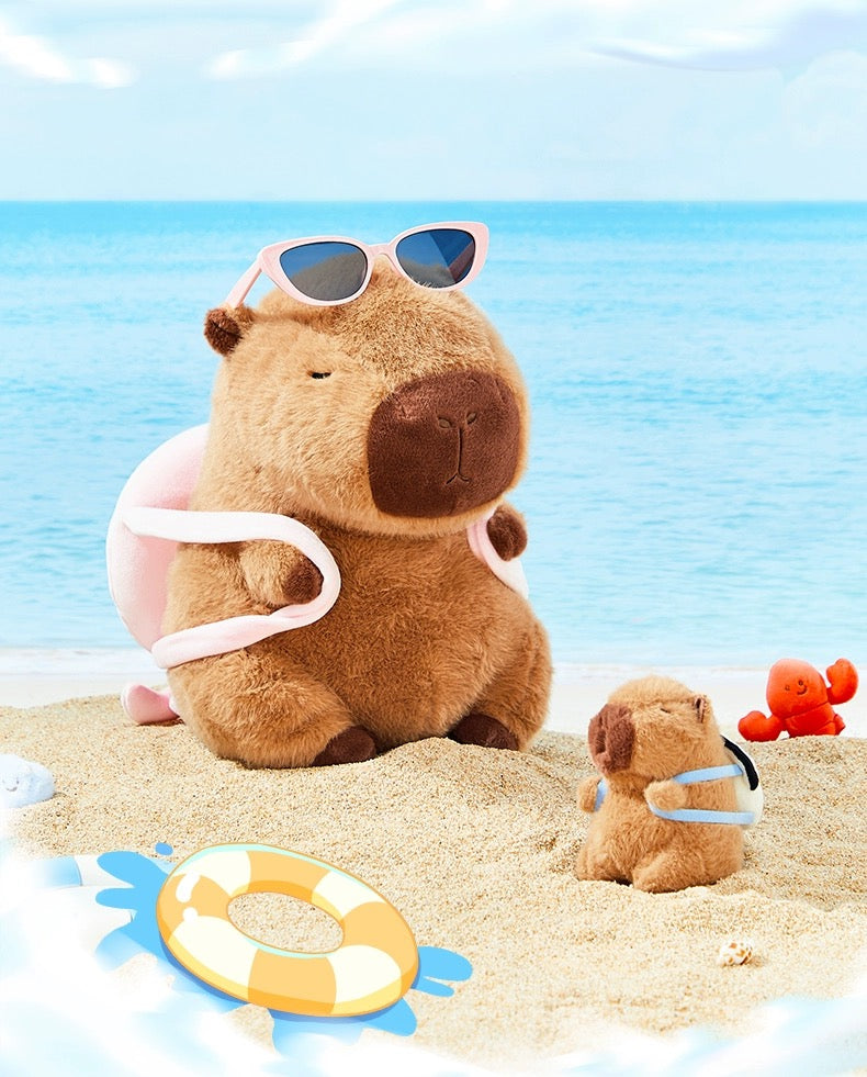 The Green Party Capybara Summer Ocean Plush Doll | with Backpack Oyster Octopus Shell Lobster Bee - 12cm 22cm 33cm 48cm Children Gift Animal mini Plush Doll Keychain Plush Doll