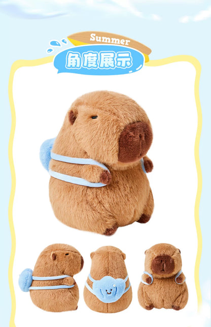 The Green Party Capybara Summer Ocean Plush Doll | with Backpack Oyster Octopus Shell Lobster Bee - 12cm 22cm 33cm 48cm Children Gift Animal mini Plush Doll Keychain Plush Doll