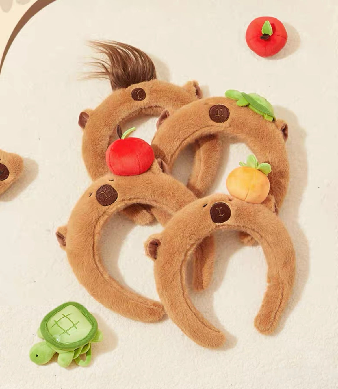 Lovely Capybara Plush Headband | with Apple Turtle Orange Hair - Makeup Kawaii items Room