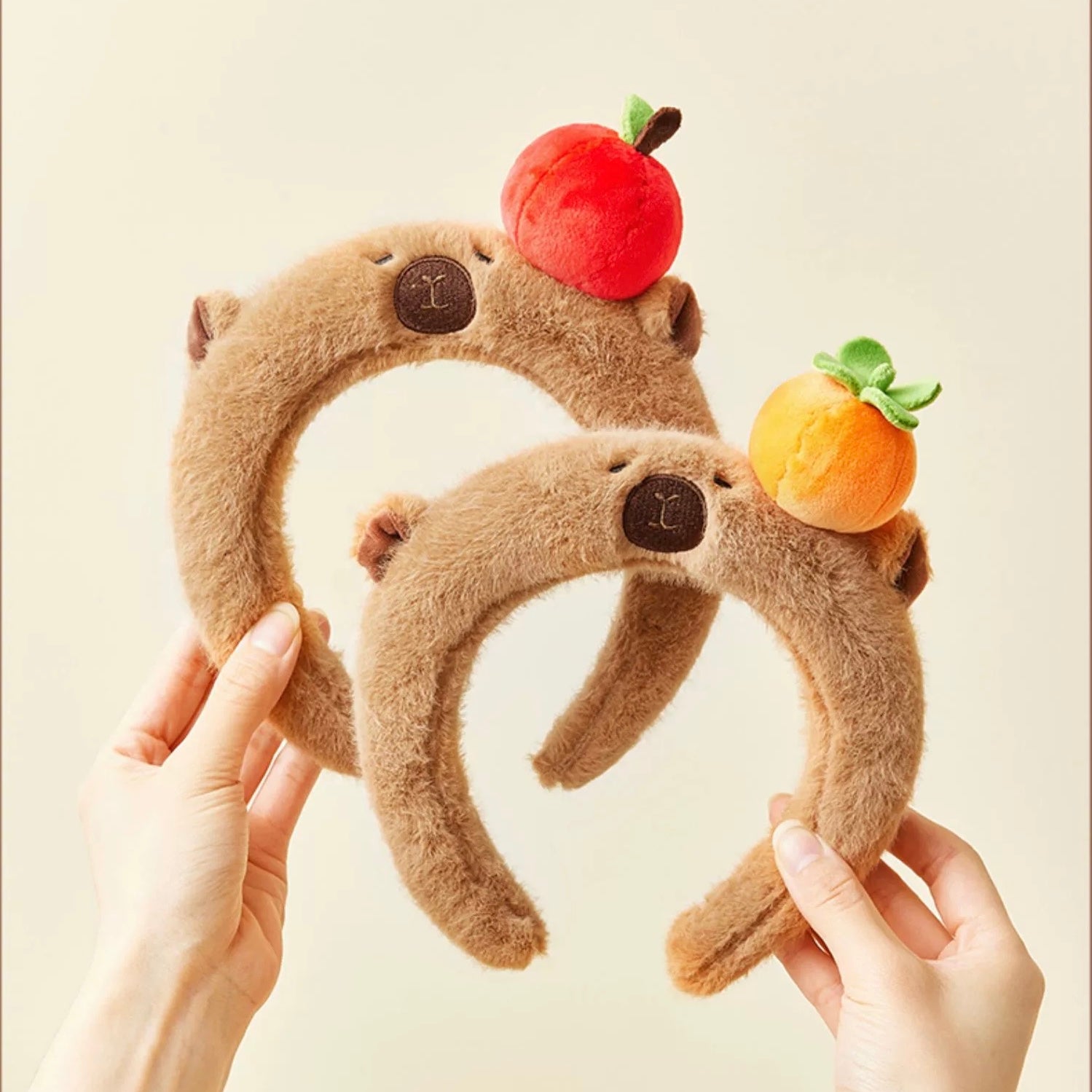 Lovely Capybara Plush Headband | with Apple Turtle Orange Hair - Makeup Kawaii items Room