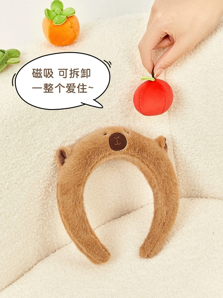 Lovely Capybara Plush Headband | with Apple Turtle Orange Hair - Makeup Kawaii items Room