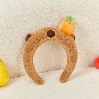 Lovely Capybara Plush Headband | with Apple Turtle Orange Hair - Makeup Kawaii items Room