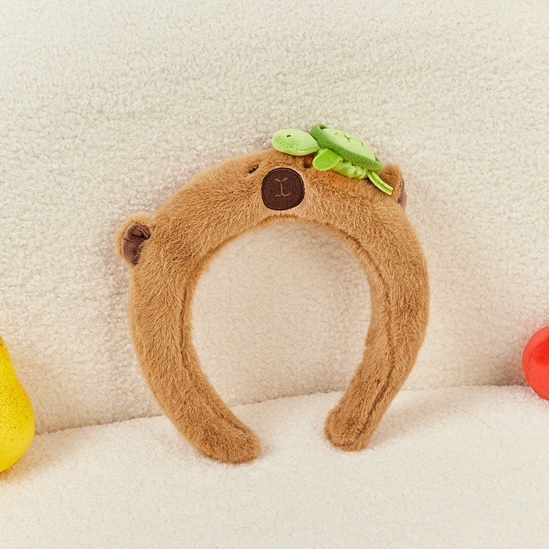 Lovely Capybara Plush Headband | with Apple Turtle Orange Hair - Makeup Kawaii items Room