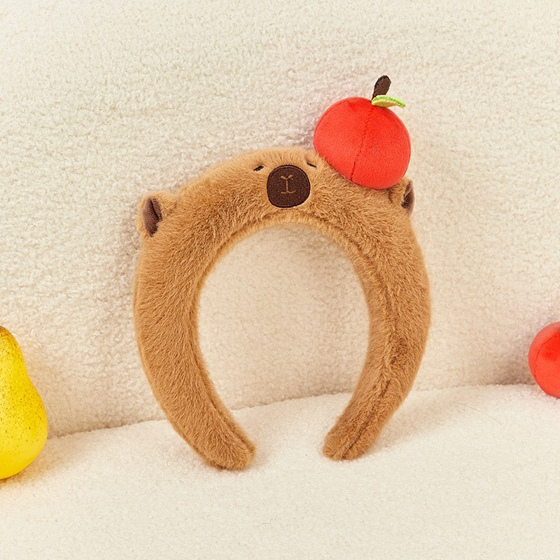 Lovely Capybara Plush Headband | with Apple Turtle Orange Hair - Makeup Kawaii items Room