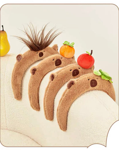 Lovely Capybara Plush Headband | with Apple Turtle Orange Hair - Makeup Kawaii items Room