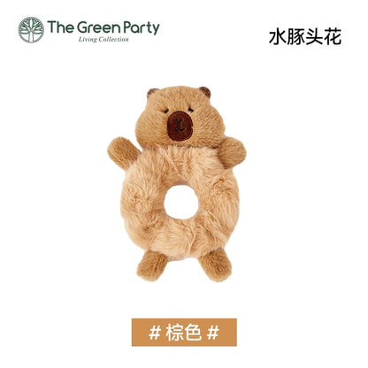 Lovely Capybara Plush Hair Tie & Hair Clip | with Turtle - Makeup Kawaii items Room