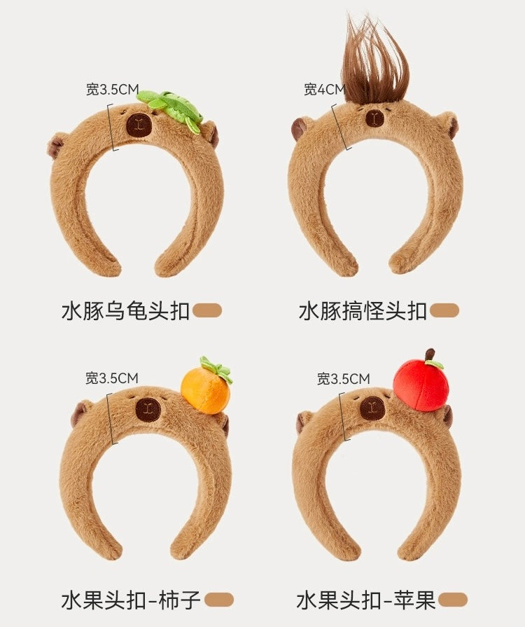 Lovely Capybara Plush Headband | with Apple Turtle Orange Hair - Makeup Kawaii items Room