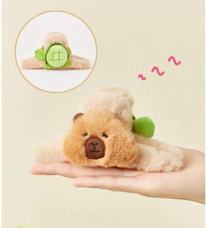 Lovely Capybara Plush Hair Tie & Hair Clip | with Turtle - Makeup Kawaii items Room