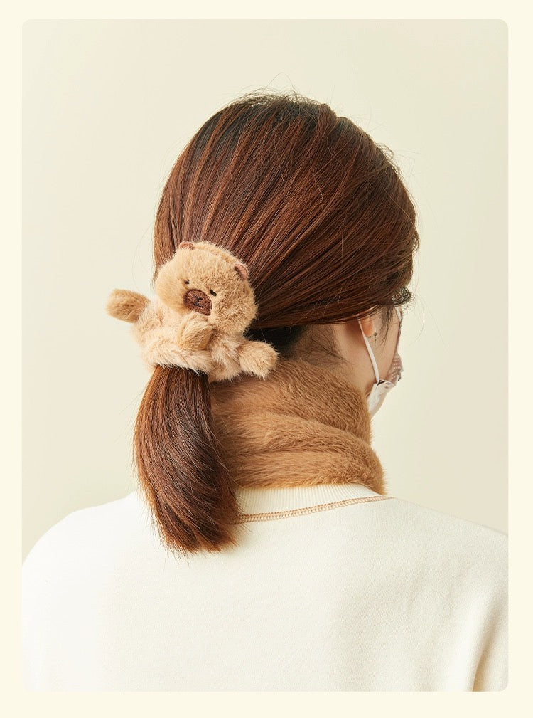 Lovely Capybara Plush Hair Tie & Hair Clip | with Turtle - Makeup Kawaii items Room