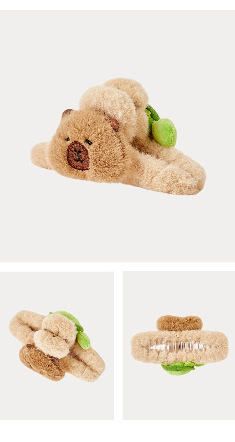 Lovely Capybara Plush Hair Tie & Hair Clip | with Turtle - Makeup Kawaii items Room