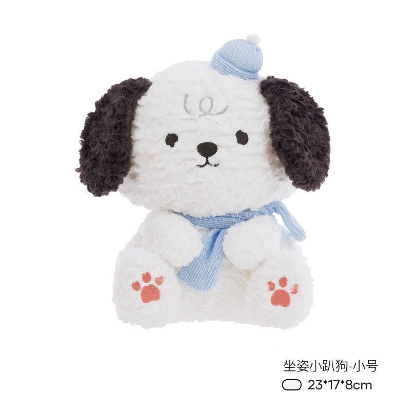 The Green Party Little Dog Plush Doll | Sitting Doggie White & Black Brown - 14cm 25cm Plush Doll Children Gift Animal