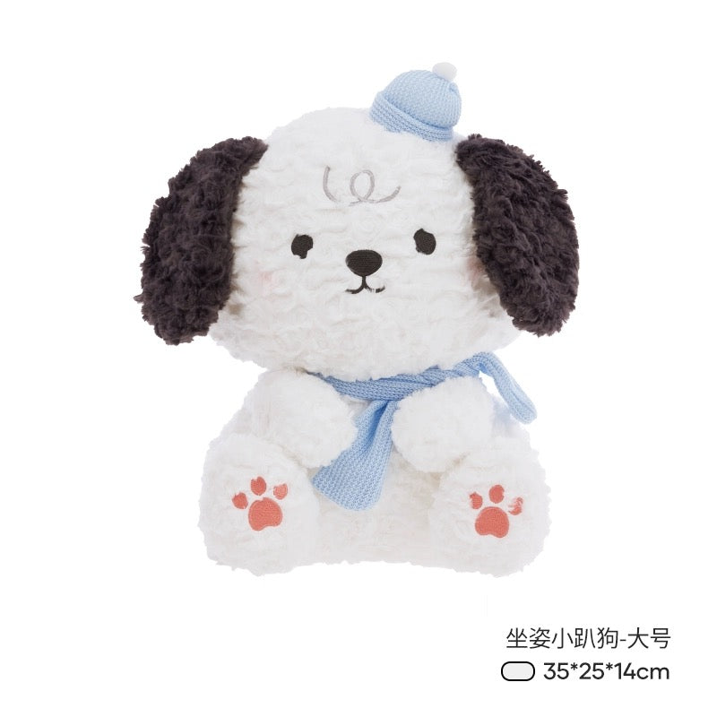 The Green Party Little Dog Plush Doll | Sitting Doggie White & Black Brown - 14cm 25cm Plush Doll Children Gift Animal