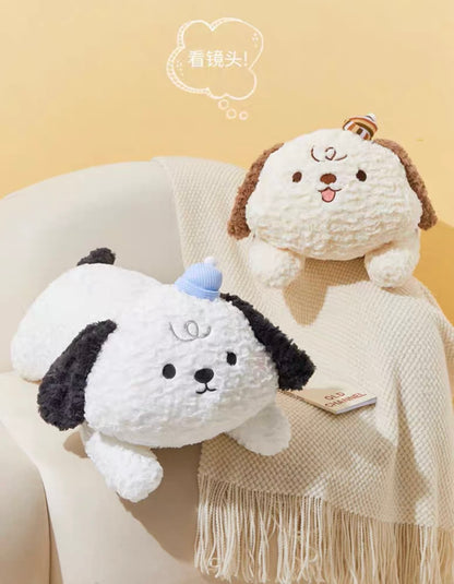 The Green Parrty Little Dog Plush Doll | Laying Down Doggie White & Black Brown - 47cm 70cm 85cm Plush Doll Children Gift Animal