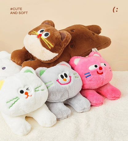 The Green Parrty Colourful Cat | Laying Down Grey Pink White Brown - Plush Doll Children Gift Animal