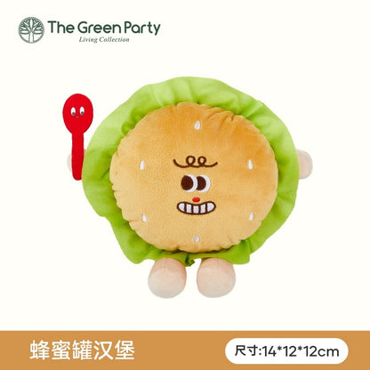 The Green Party Yummy Fast Food Family | Hotdog Hamburger Croissant Drumstick Fries Baguette Cup Noodles Toast - Small Plush Doll Keychain Children Gift Animal