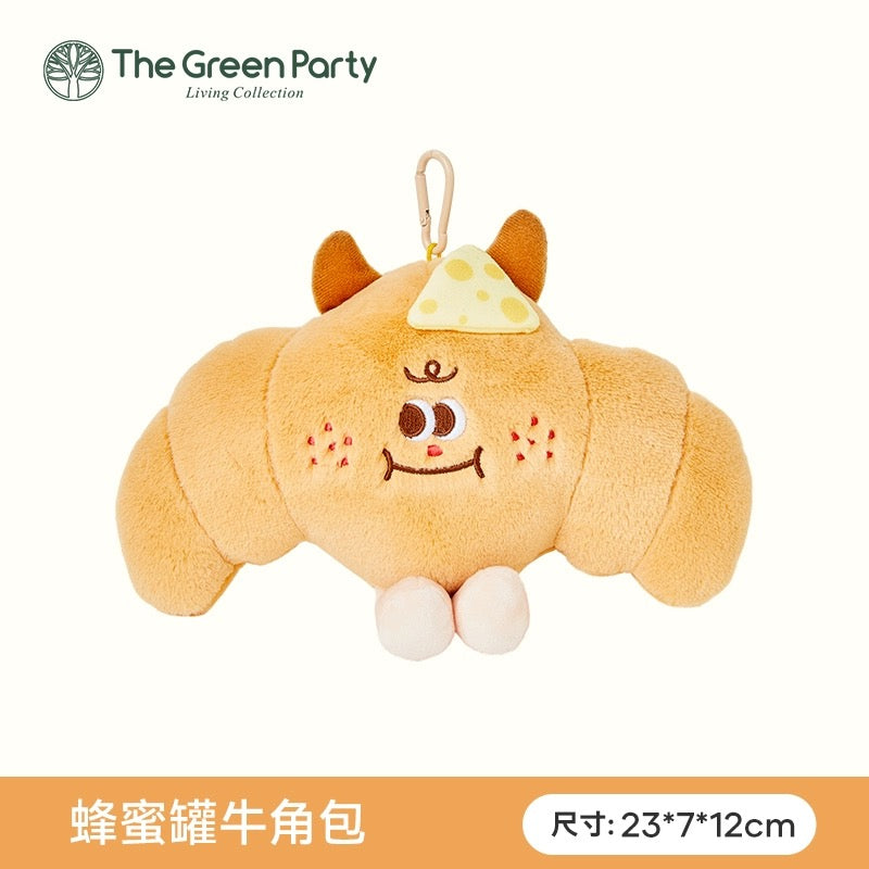 The Green Party Yummy Fast Food Family | Hotdog Hamburger Croissant Drumstick Fries Baguette Cup Noodles Toast - Small Plush Doll Keychain Children Gift Animal