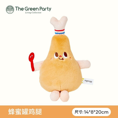 The Green Party Yummy Fast Food Family | Hotdog Hamburger Croissant Drumstick Fries Baguette Cup Noodles Toast - Small Plush Doll Keychain Children Gift Animal