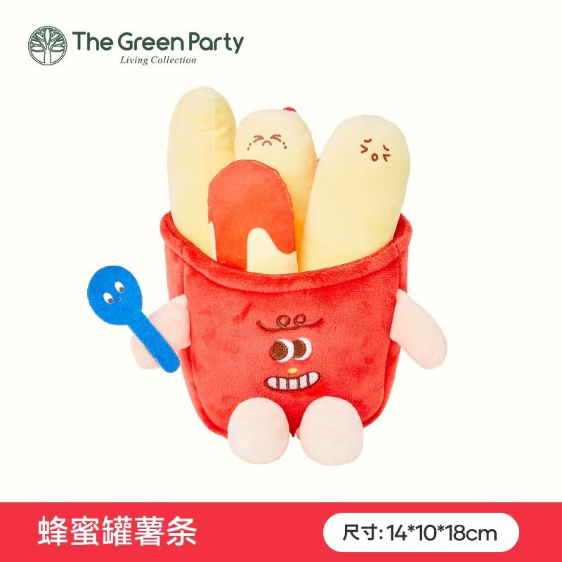 The Green Party Yummy Fast Food Family | Hotdog Hamburger Croissant Drumstick Fries Baguette Cup Noodles Toast - Small Plush Doll Keychain Children Gift Animal