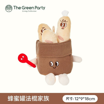 The Green Party Yummy Fast Food Family | Hotdog Hamburger Croissant Drumstick Fries Baguette Cup Noodles Toast - Small Plush Doll Keychain Children Gift Animal