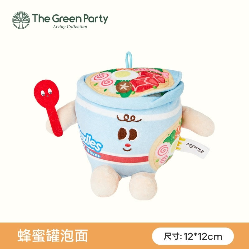 The Green Party Yummy Fast Food Family | Hotdog Hamburger Croissant Drumstick Fries Baguette Cup Noodles Toast - Small Plush Doll Keychain Children Gift Animal