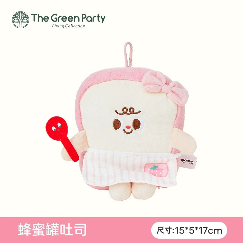 The Green Party Yummy Fast Food Family | Hotdog Hamburger Croissant Drumstick Fries Baguette Cup Noodles Toast - Small Plush Doll Keychain Children Gift Animal