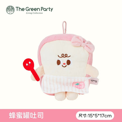 The Green Party Yummy Fast Food Family | Hotdog Hamburger Croissant Drumstick Fries Baguette Cup Noodles Toast - Small Plush Doll Keychain Children Gift Animal