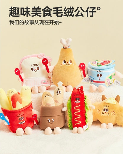 The Green Parrty Yummy Fast Food Family | Hotdog Hamburger Croissant Drumstick Fries Baguette Cup Noodles Toast - Small Plush Doll Keychain Children Gift Animal