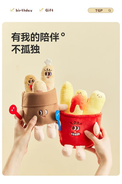 The Green Parrty Yummy Fast Food Family | Hotdog Hamburger Croissant Drumstick Fries Baguette Cup Noodles Toast - Small Plush Doll Keychain Children Gift Animal