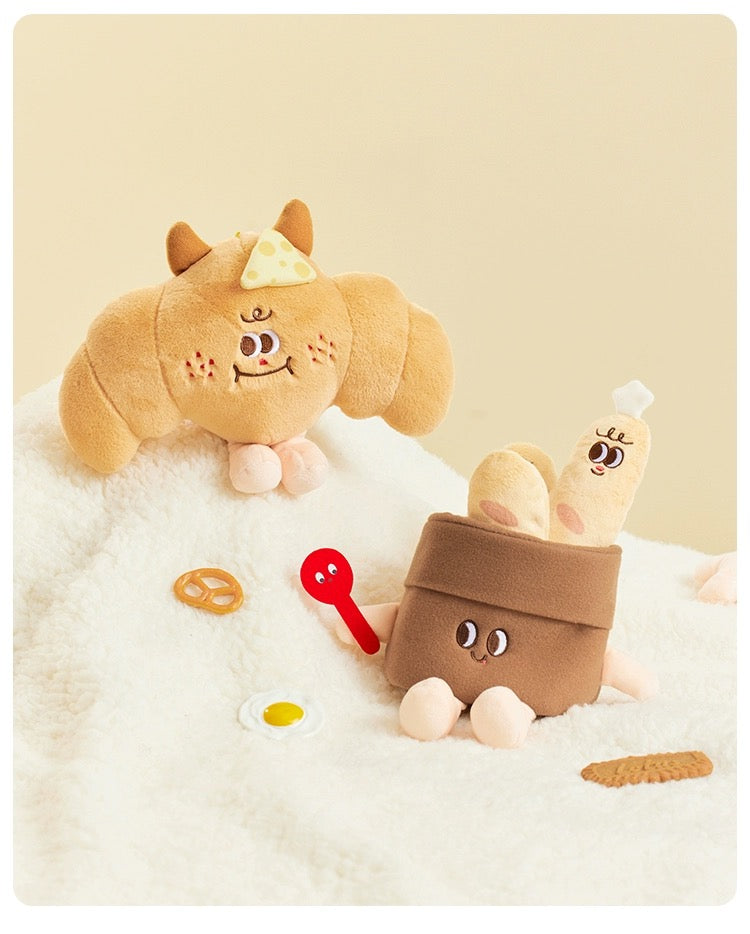 The Green Parrty Yummy Fast Food Family | Hotdog Hamburger Croissant Drumstick Fries Baguette Cup Noodles Toast - Small Plush Doll Keychain Children Gift Animal