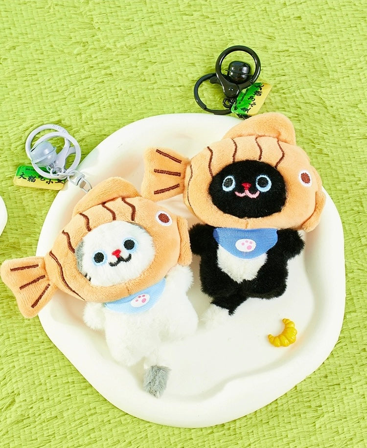 The Green Parrty Lovely Taiyaki Pancake with Cat | Grey Brown Black - Small Plush Doll Keychain Children Gift Animal