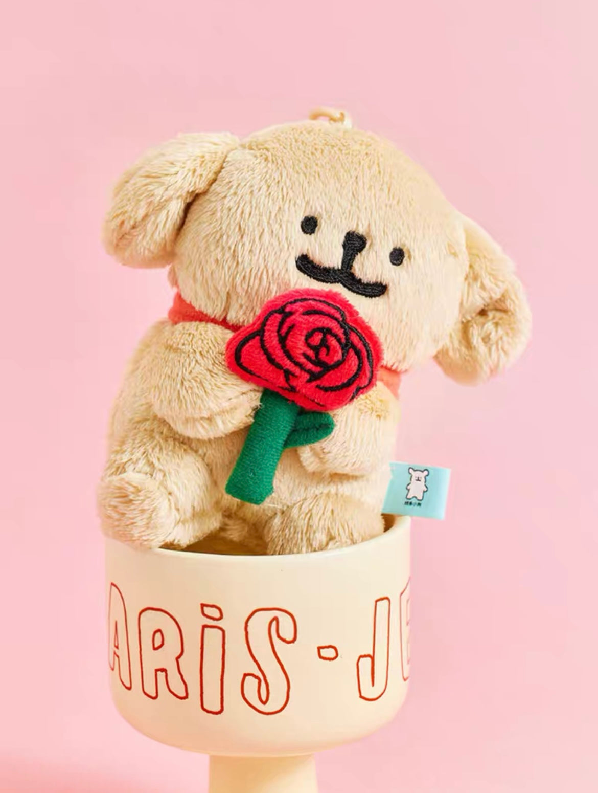 The Green Party Maltese Puppy Life Plush Doll | with Rose Flower Valentine's Day - 12cm 24cm Children Gift Animal mini Plush Doll Keychain Plush Doll