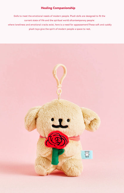 The Green Party Maltese Puppy Life Plush Doll | with Rose Flower Valentine's Day - 12cm 24cm Children Gift Animal mini Plush Doll Keychain Plush Doll