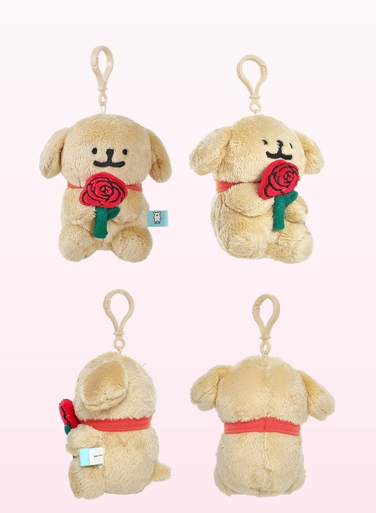 The Green Party Maltese Puppy Life Plush Doll | with Rose Flower Valentine's Day - 12cm 24cm Children Gift Animal mini Plush Doll Keychain Plush Doll