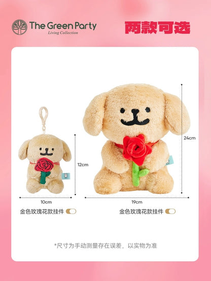 The Green Party Maltese Puppy Life Plush Doll | with Rose Flower Valentine's Day - 12cm 24cm Children Gift Animal mini Plush Doll Keychain Plush Doll