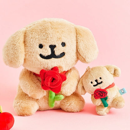 The Green Party Maltese Puppy Life Plush Doll | with Rose Flower Valentine's Day - 12cm 24cm Children Gift Animal mini Plush Doll Keychain Plush Doll