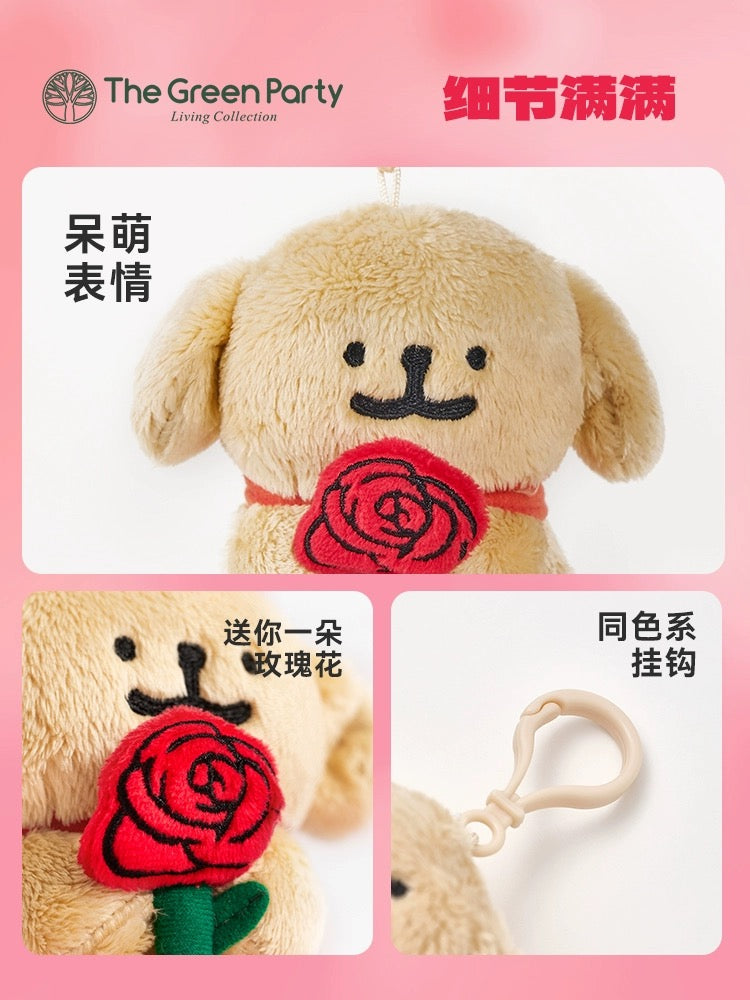 The Green Party Maltese Puppy Life Plush Doll | with Rose Flower Valentine's Day - 12cm 24cm Children Gift Animal mini Plush Doll Keychain Plush Doll