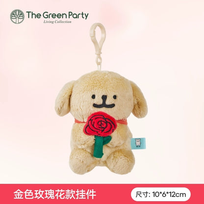 The Green Party Maltese Puppy Life Plush Doll | with Rose Flower Valentine's Day - 12cm 24cm Children Gift Animal mini Plush Doll Keychain Plush Doll