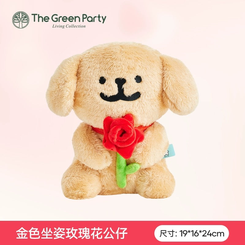 The Green Party Maltese Puppy Life Plush Doll | with Rose Flower Valentine's Day - 12cm 24cm Children Gift Animal mini Plush Doll Keychain Plush Doll