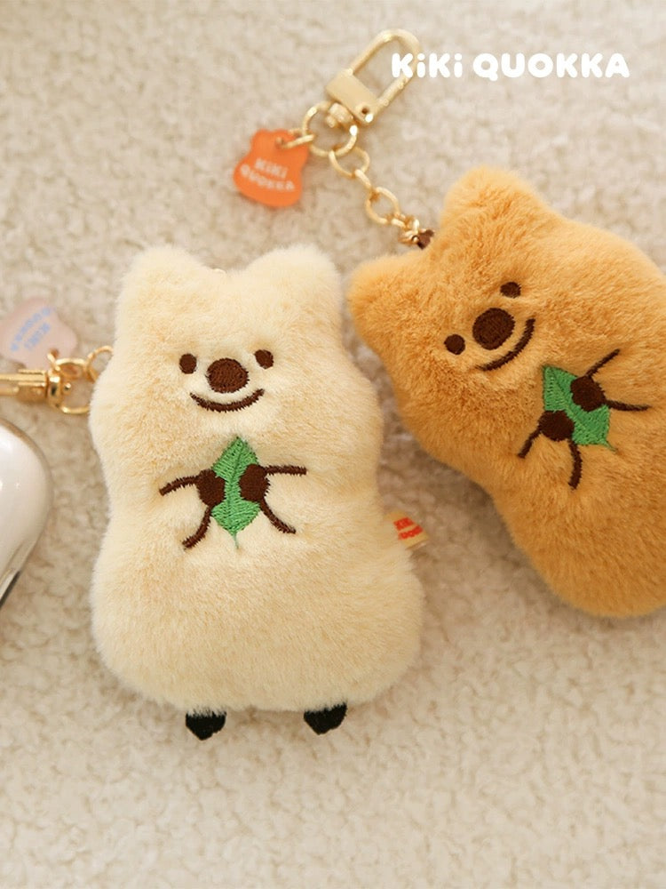 Lovely Kiki Quokka | with Leaves Brown Cream - Mini Plush Doll Keychain Children Gift Animal