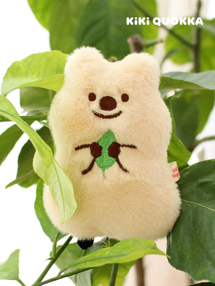 Lovely Kiki Quokka | with Leaves Brown Cream - Mini Plush Doll Keychain Children Gift Animal