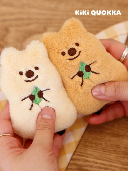 Lovely Kiki Quokka | with Leaves Brown Cream - Mini Plush Doll Keychain Children Gift Animal