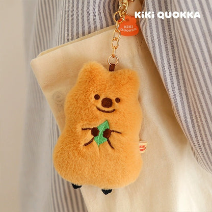 Mochi Town Lovely Kiki Quokka | with Leaves Brown Cream - Mini Plush Doll Keychain Children Gift Animal