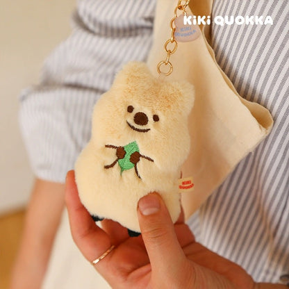 Mochi Town Lovely Kiki Quokka | with Leaves Brown Cream - Mini Plush Doll Keychain Children Gift Animal